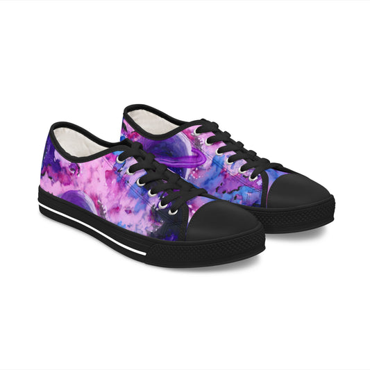 Purple Galaxy Women's Low Top Sneakers — Abstract Tie-Dye Cosmic Design