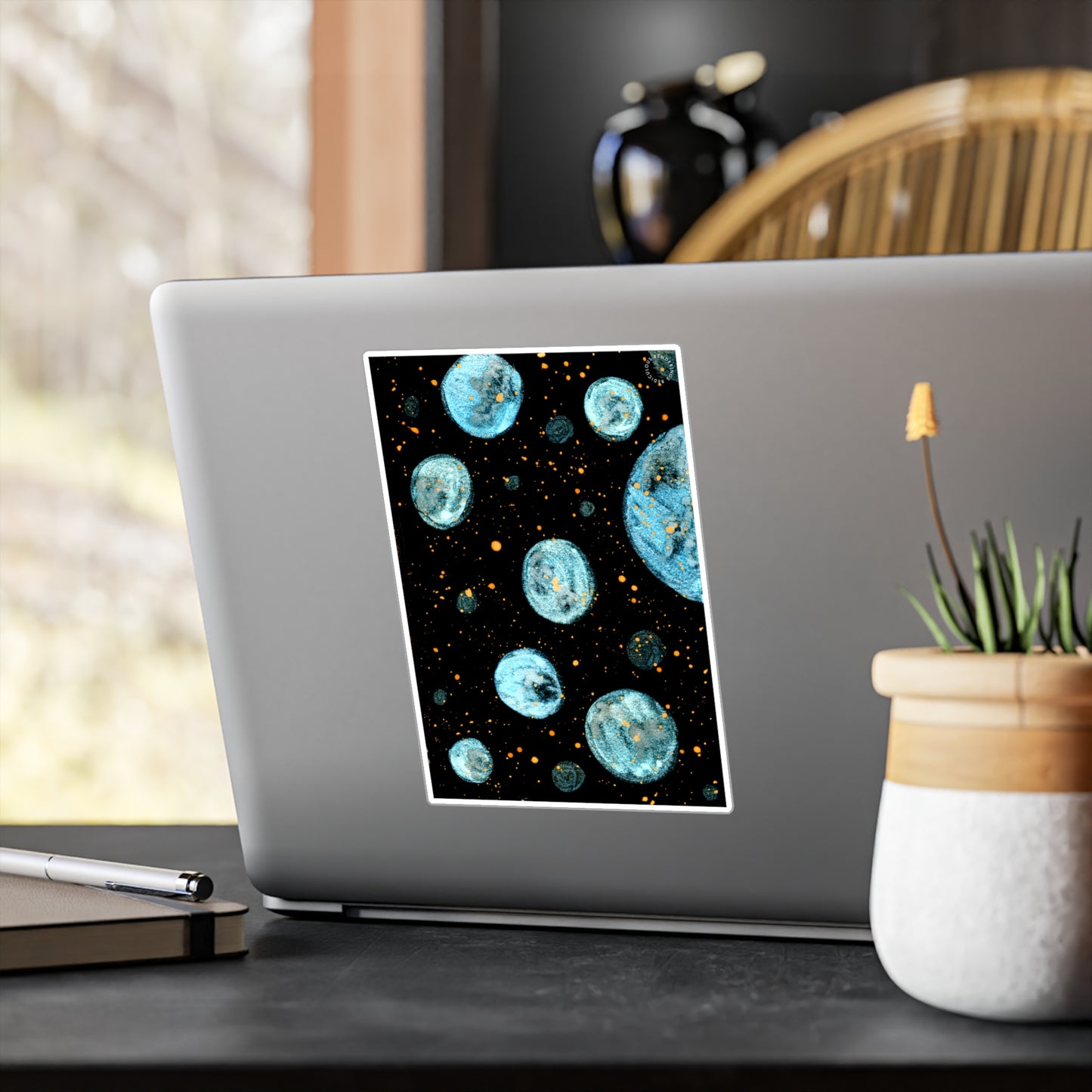 Little Blue Planets Galaxy Kiss-Cut Vinyl Decals Water, Scratch & UV-Resistant Satin Finish Vinyl Sticker with Removable Adhesive