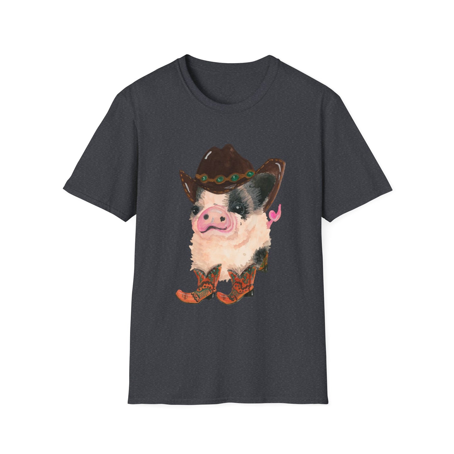 Cowboy Pig Unisex Softstyle Print T-Shirt