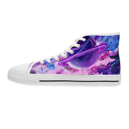 Galaxy Watercolor High Top Sneakers — Purple Planet Cosmic Print for Women