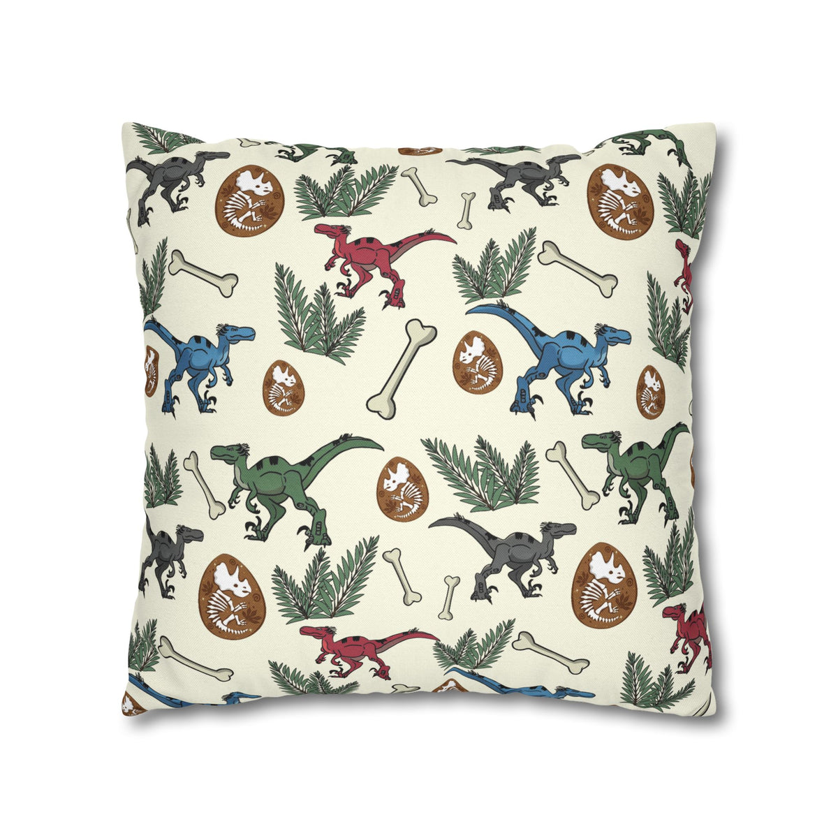 Dinosaur Fossil Pattern Pillowcase — Kids Paleontology Throw Pillow Cover