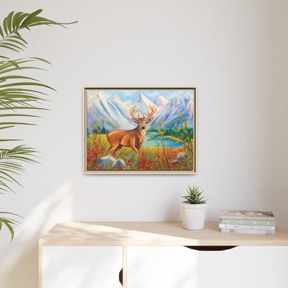 Framed Canvas Wall Art — Majestic Deer in Mountain Meadow