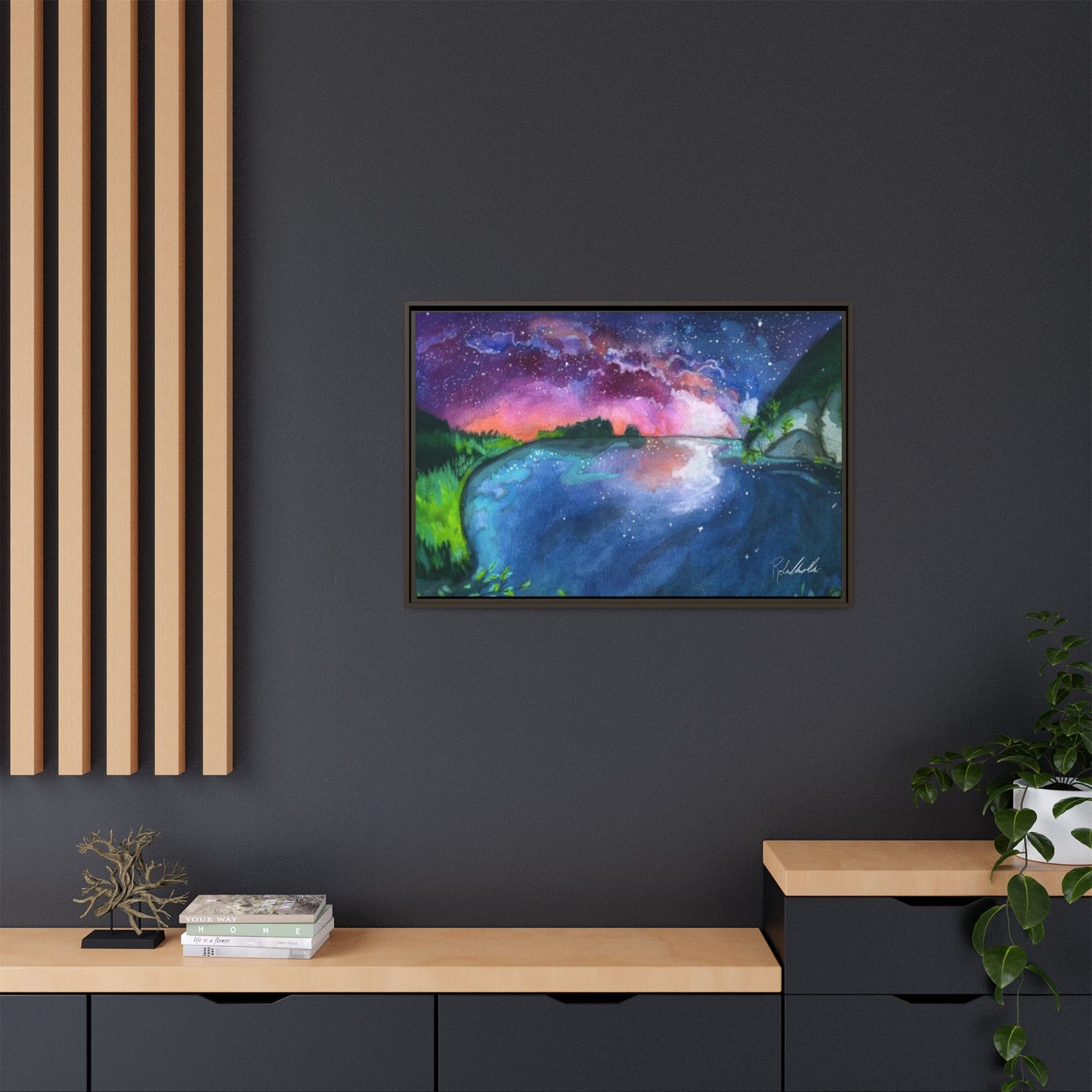 Watercolor Sunset Lake Framed Wall Art