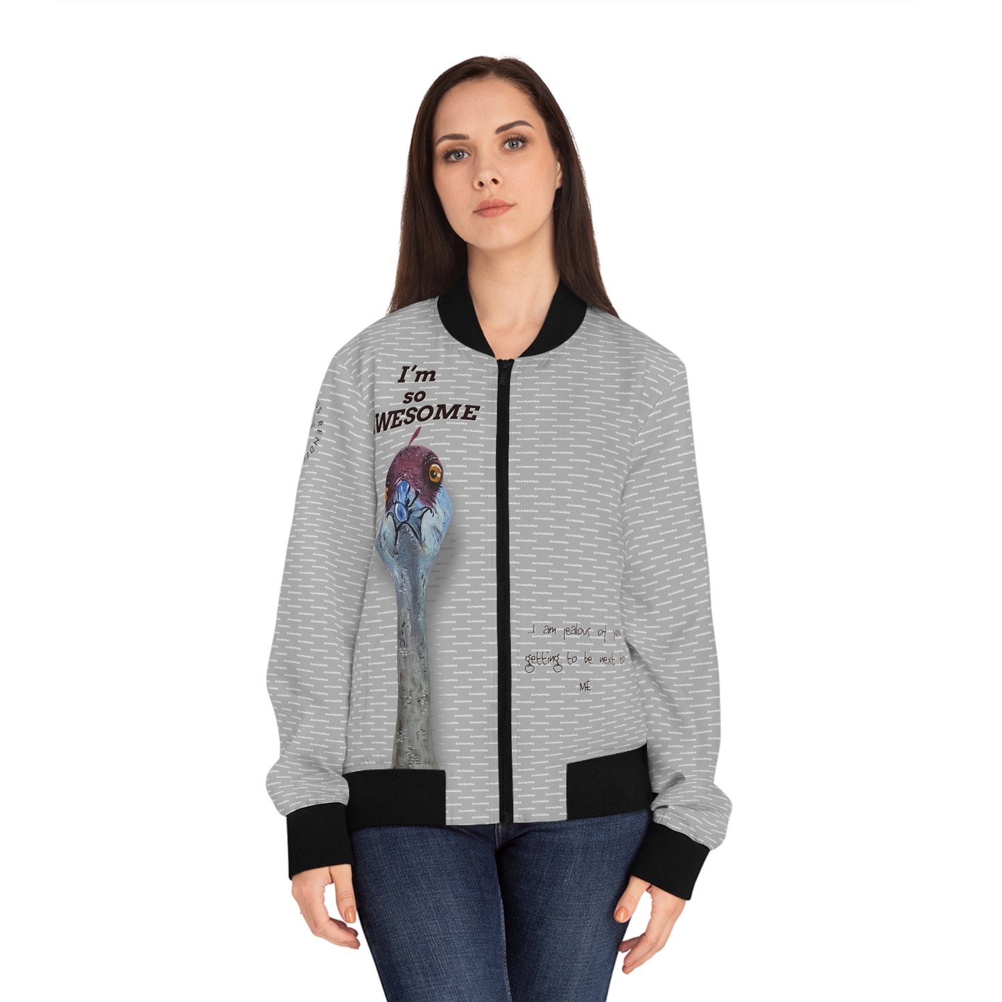 Ostrich Just That Awesome Gray Women's Bomber Jacket (AOP)