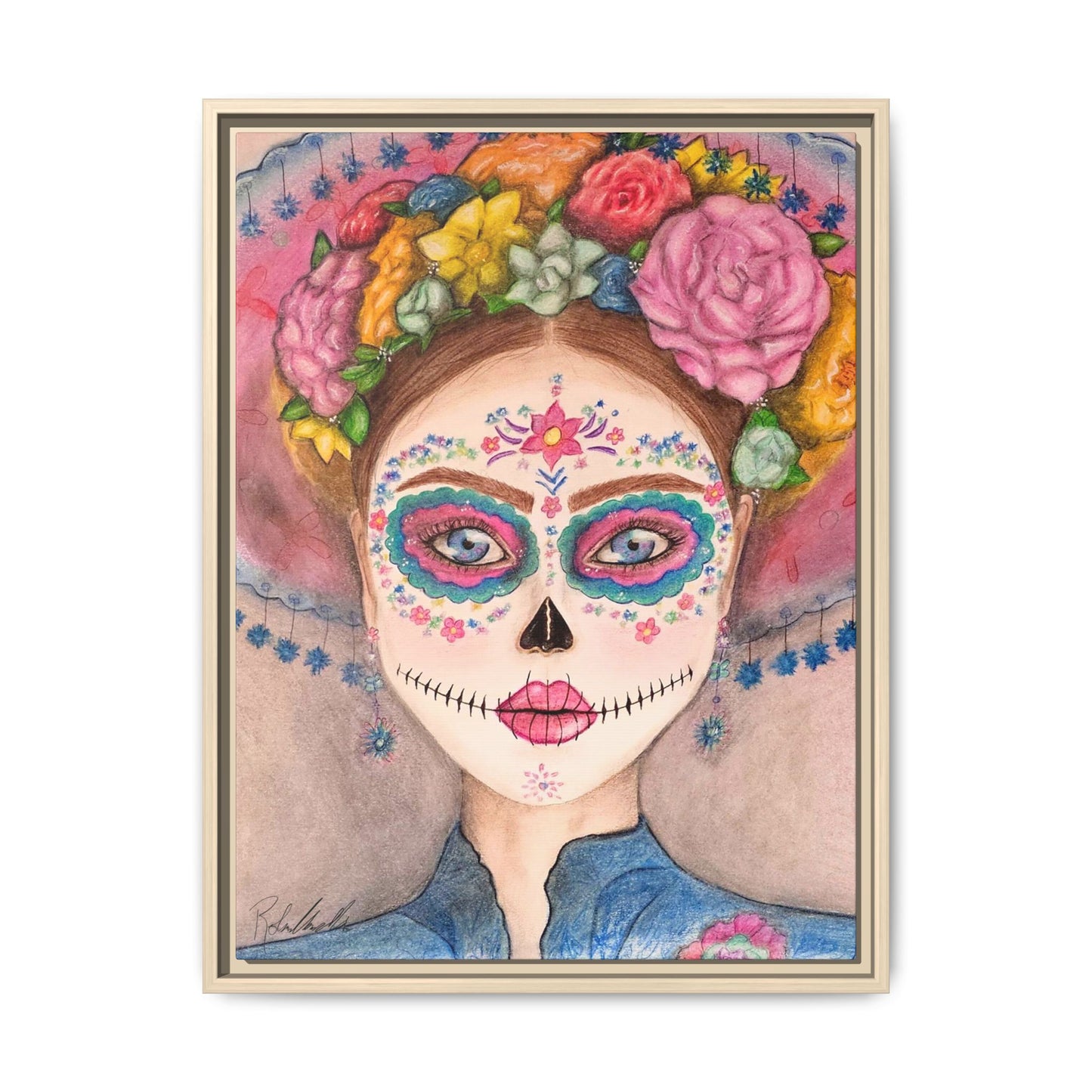 Day of the Dead Skull Woman Framed Wall Art