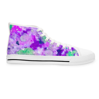 Women's High Top Sneakers — Purple Watercolor Floral Pattern Athletic Fashion Shoes