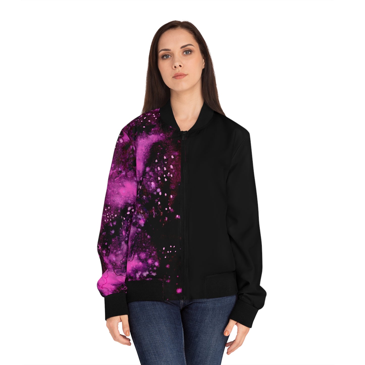 Rose Colored Galaxy Womens Bomber Jacket (AOP)