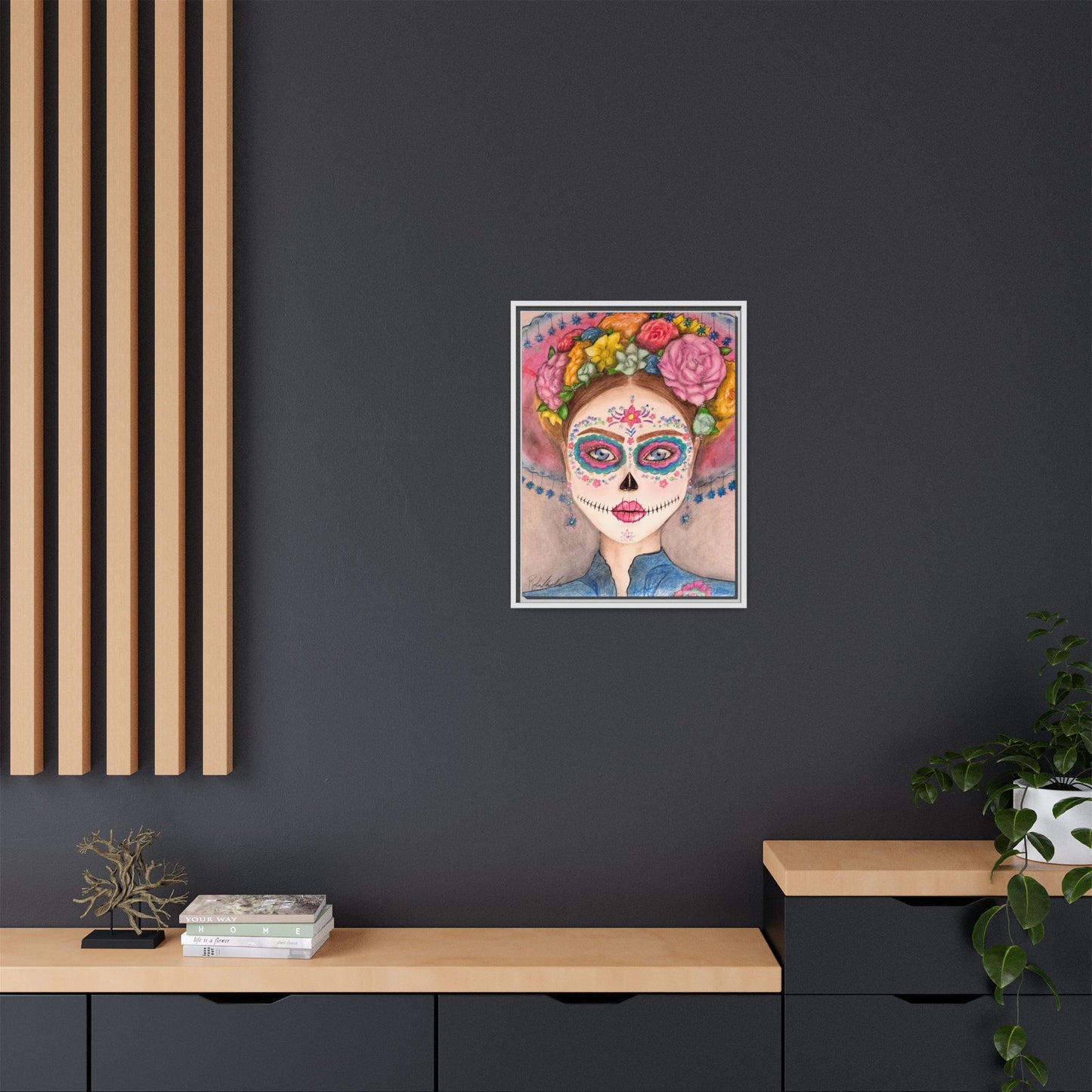 Day of the Dead Skull Woman Framed Wall Art