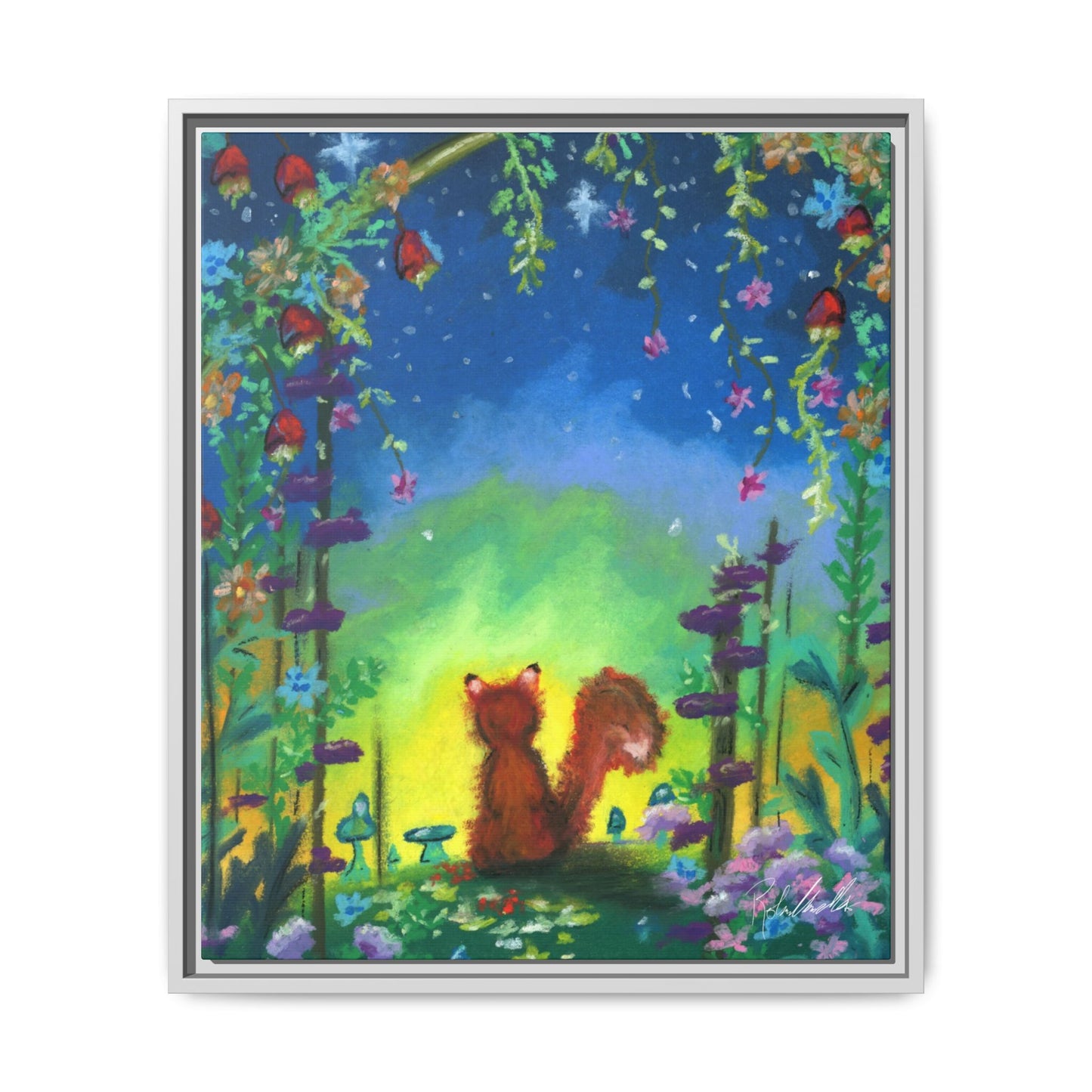 Fox Under Flowers Framed Wall Art