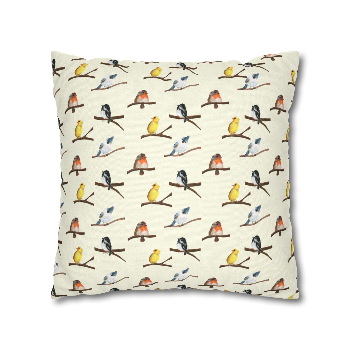 Bird Pattern Pillowcase – Watercolor Songbirds Decorative Throw Pillow Cover