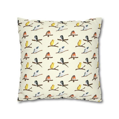 Bird Pattern Pillowcase – Watercolor Songbirds Decorative Throw Pillow Cover