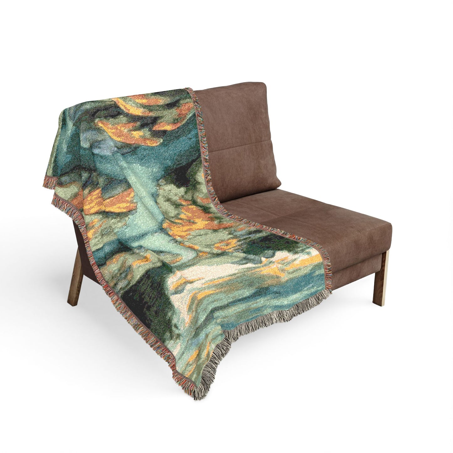 Scenic Woven Throw Blanket — Abstract River Landscape Tapestry