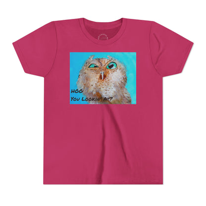 Youth Owl Tee "Hoo You Looking At?" - Cute Kids Graphic T-Shirt