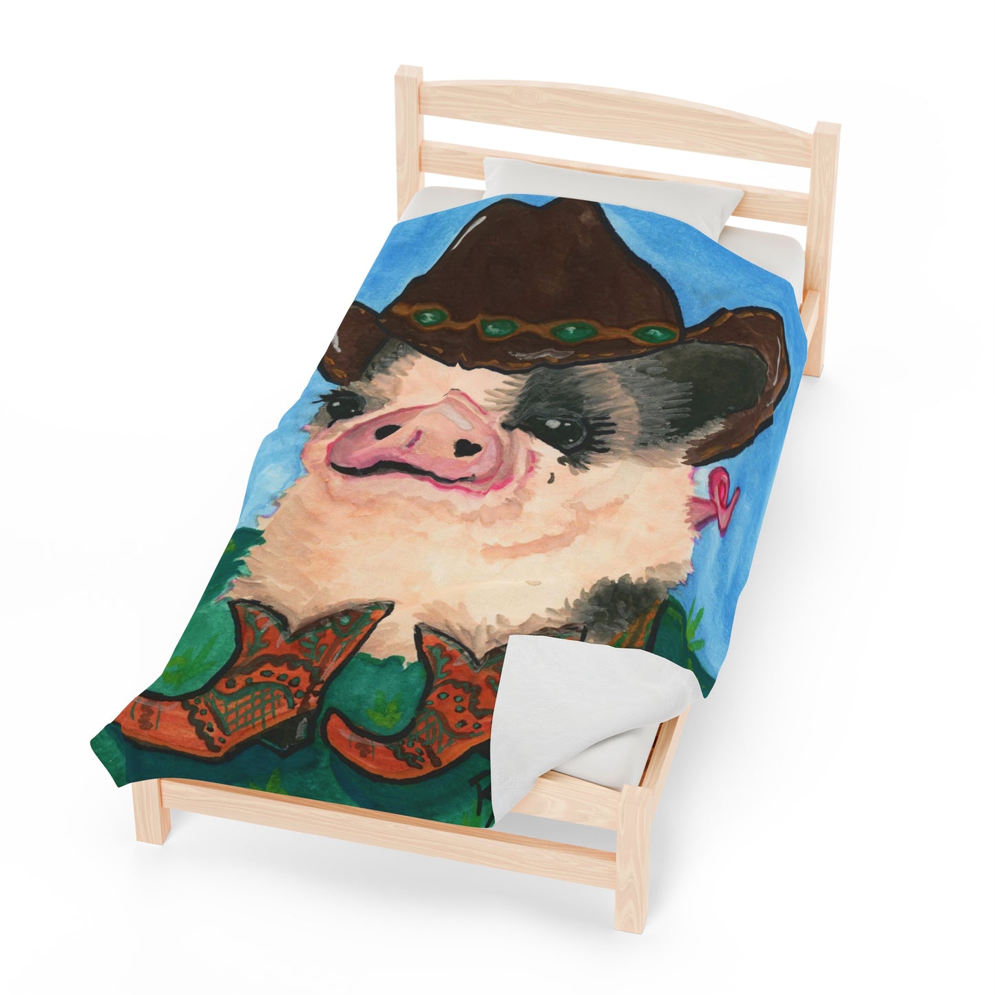 Cowboy Pig Velveteen Plush Blanket