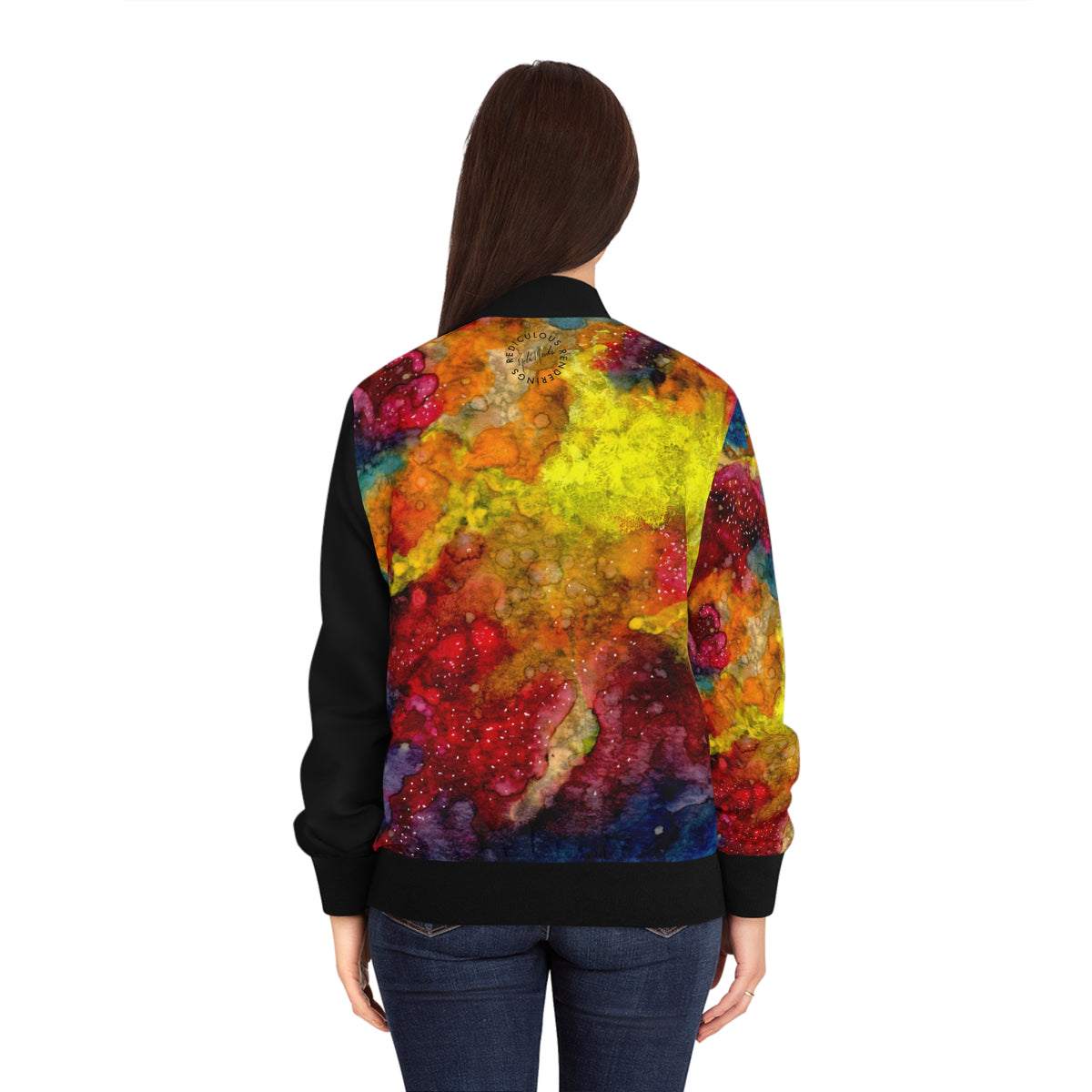 Women's Bomber Jacket - Colorful Abstract Galaxy Paint Splatter Design