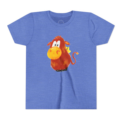 Cute Cartoon Cow Kids T-Shirt — Playful Red Cow Graphic Youth Tee