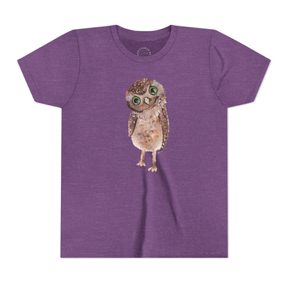 Kids Owl Watercolor Tee - Cute Woodland Bird Youth Short Sleeve Shirt