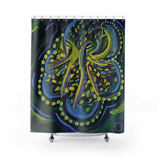 Octopus Shower Curtains for Home Bathroom with Durable One-Sided Print and Waterproof Polyester Material