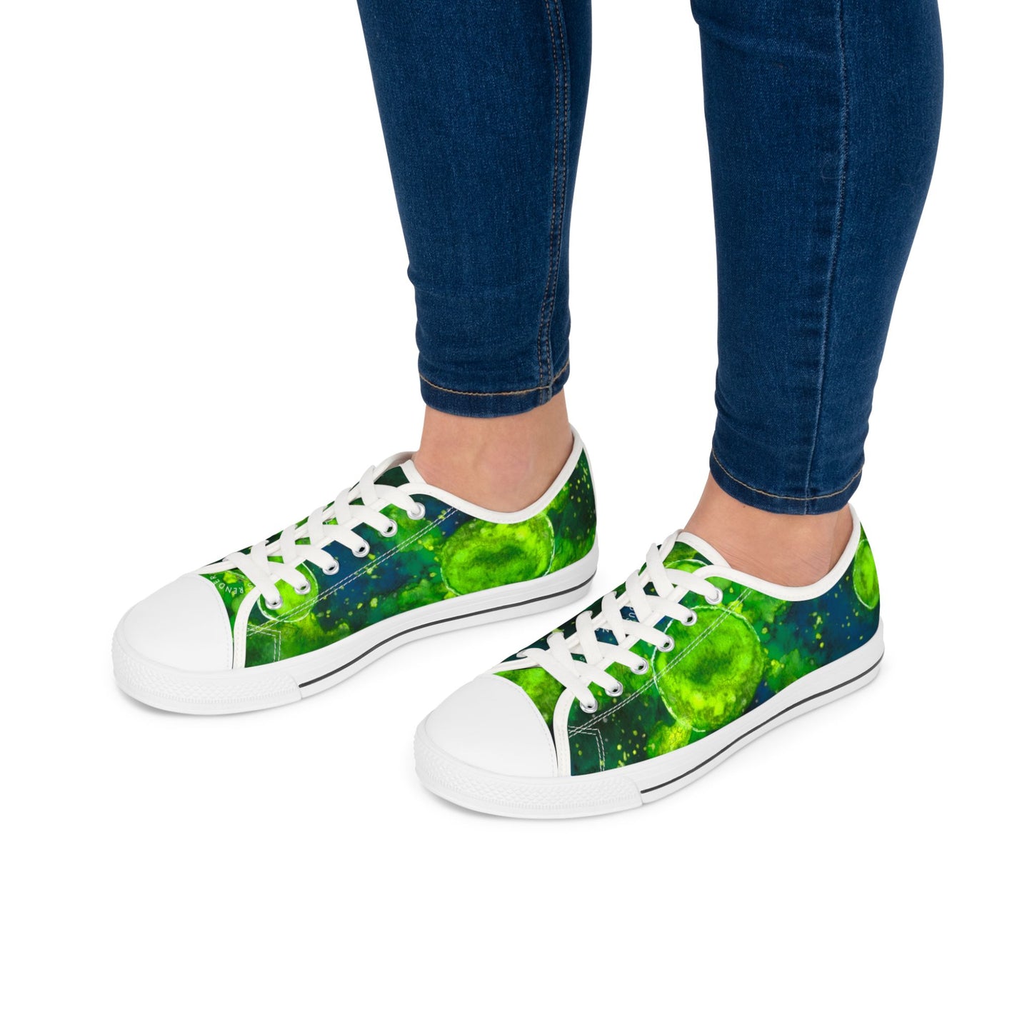 Low Top Sneakers — Green Galaxy Moon Pattern