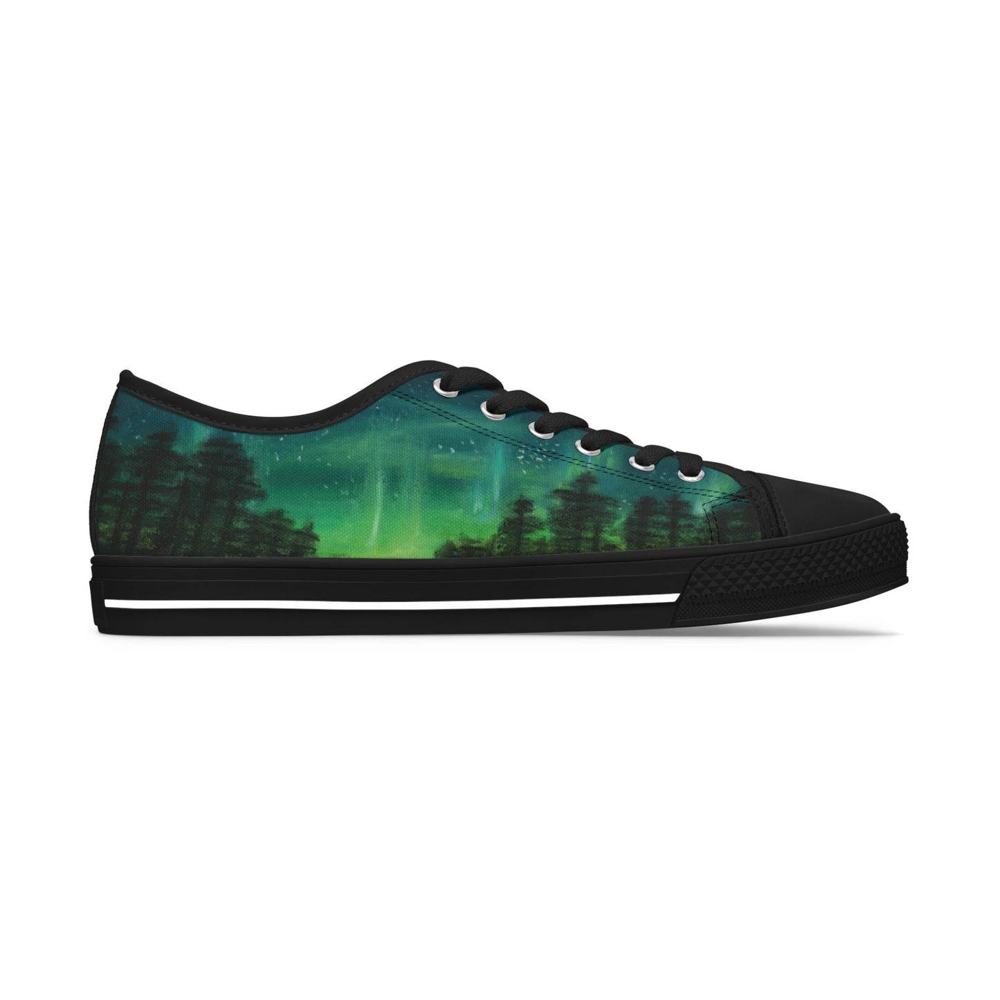 Aurora Forest Women's Low Top Sneakers — Northern Lights Nightscape Canvas Shoes