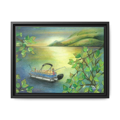 Pontoon Boat on Lake Framed Wall Art