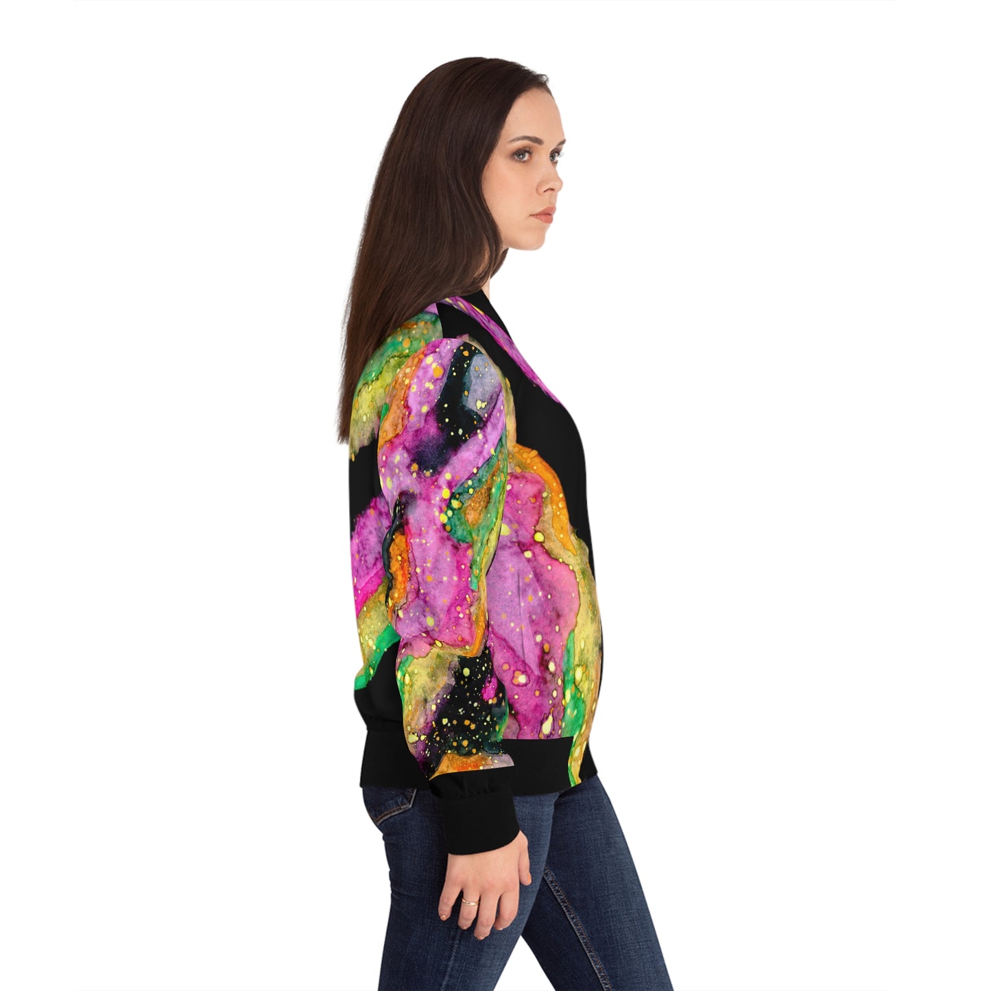 Neon Galaxy Women's Bomber Jacket (AOP)