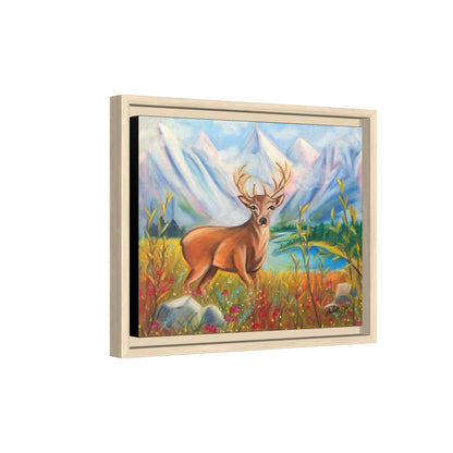 Framed Canvas Wall Art — Majestic Deer in Mountain Meadow