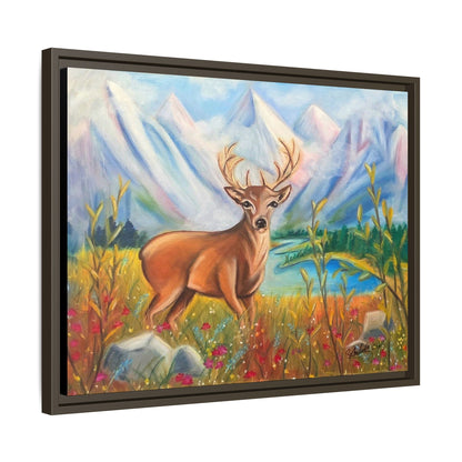 Framed Canvas Wall Art — Majestic Deer in Mountain Meadow