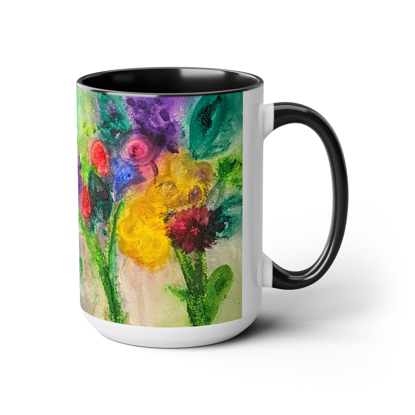 Flowers Two-Tone Coffee Mugs, 15oz