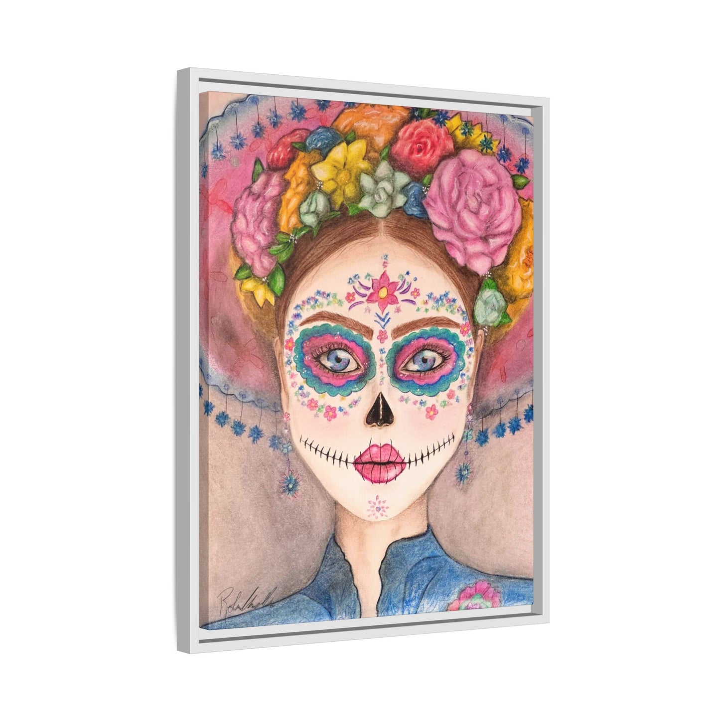 Day of the Dead Skull Woman Framed Wall Art