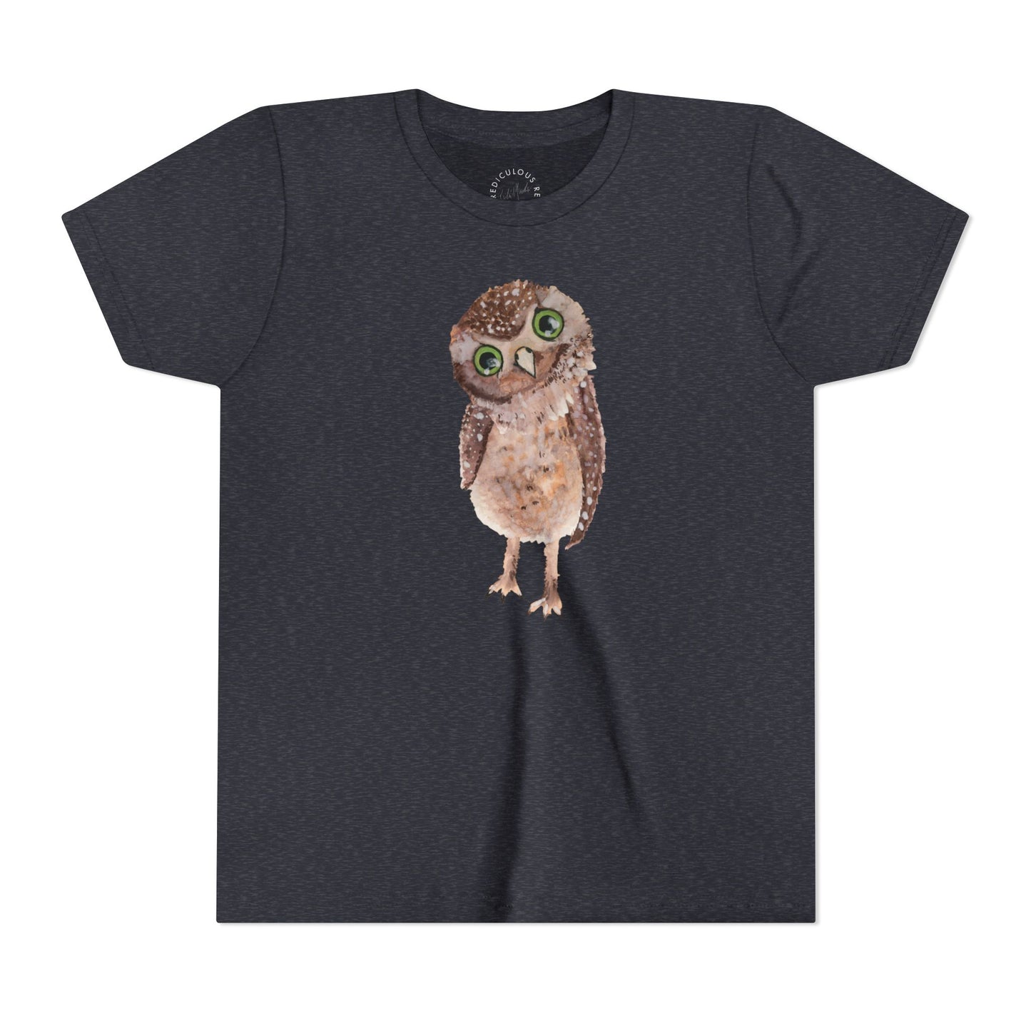 Kids Owl Watercolor Tee - Cute Woodland Bird Youth Short Sleeve Shirt