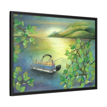 Pontoon Boat on Lake Framed Wall Art
