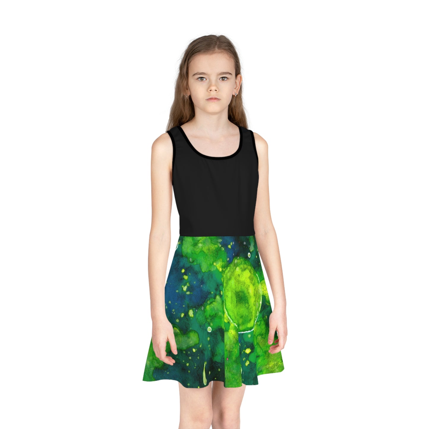 Green Galaxy Girls' Sleeveless Sundress (AOP)