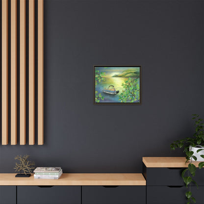 Pontoon Boat on Lake Framed Wall Art