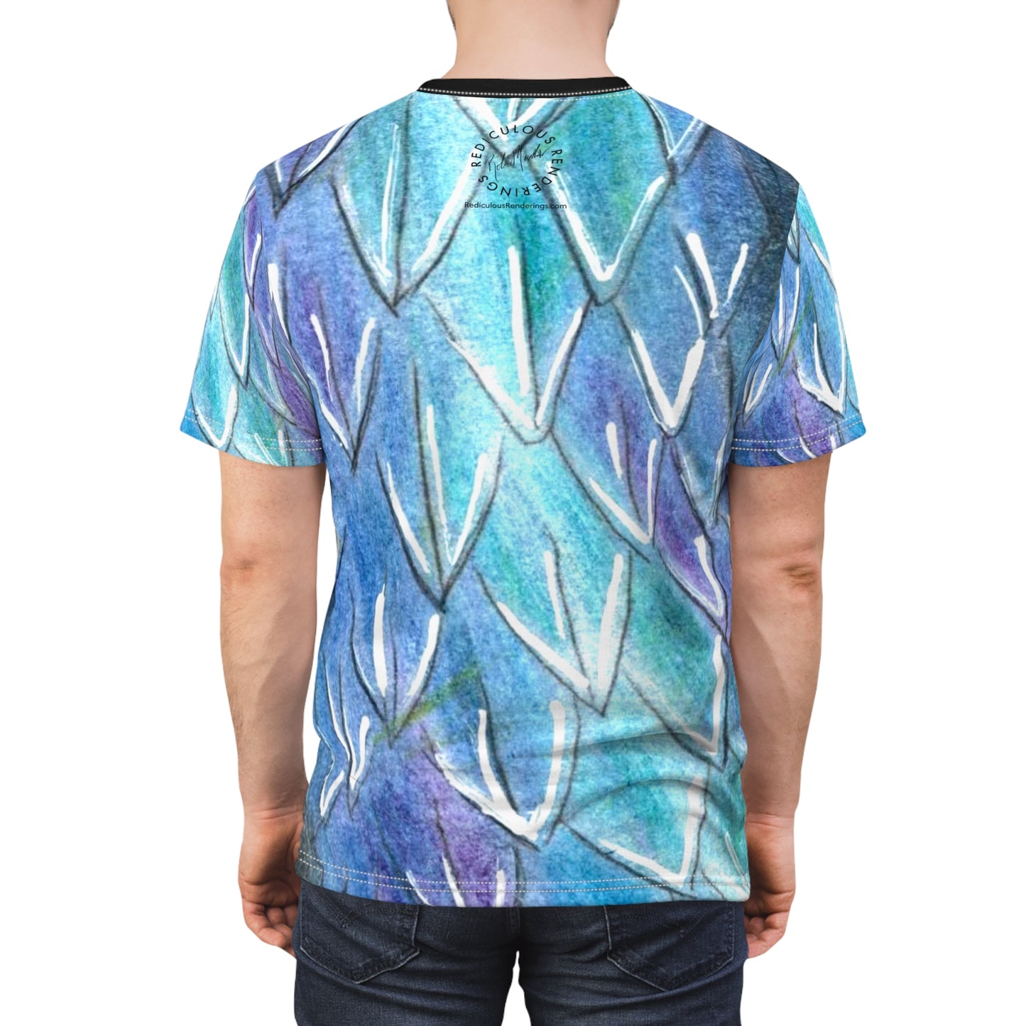 Blue Serpent All-Over Print Tee — Water Snake Face Design