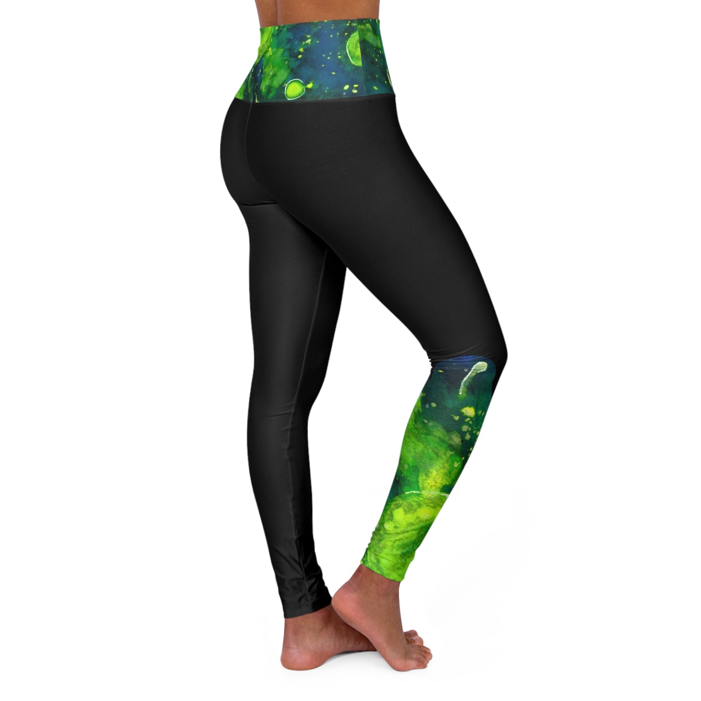 Green Galaxy High Waisted Yoga Leggings (AOP)