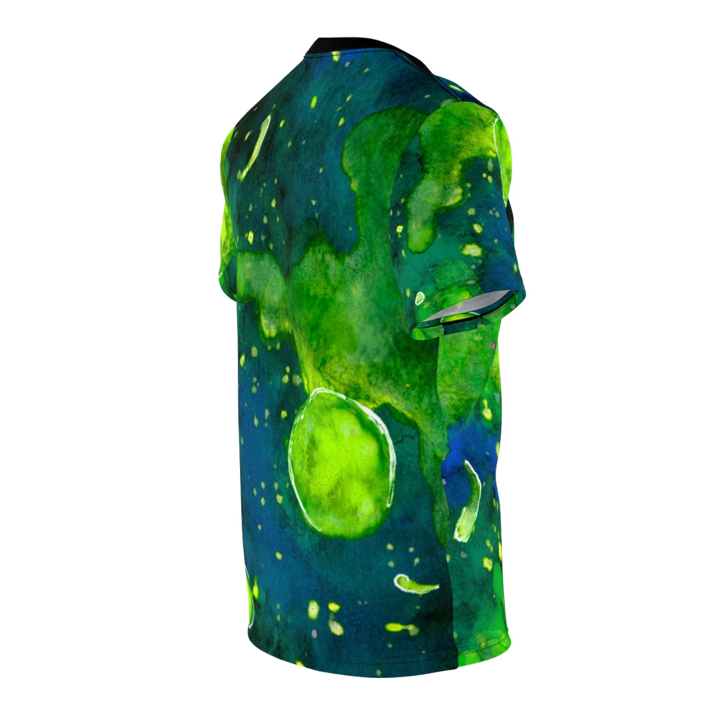 Green Watercolor Cosmos Tee — All-Over Print Artistic T-Shirt