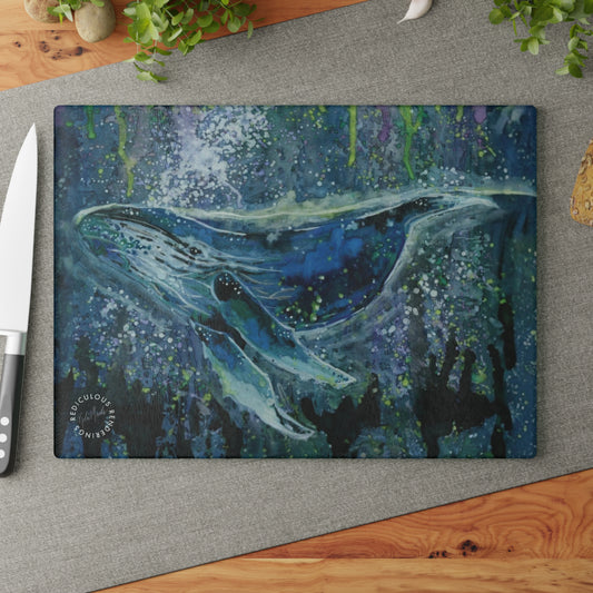 Whale Ocean Glass Cutting Board – Artistic Humpback Sea Life Kitchen Board