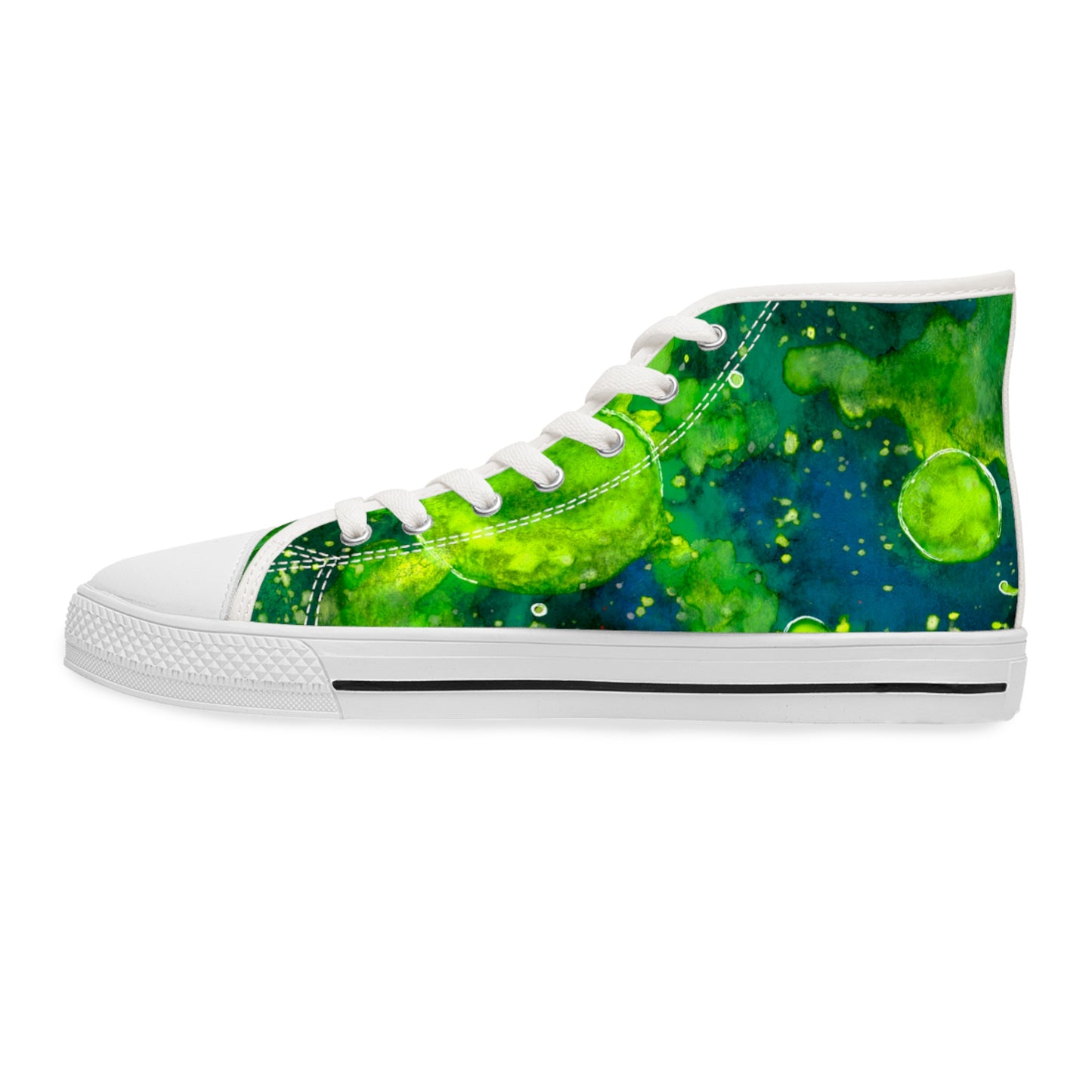 High Top Sneakers — Green Watercolor Cosmic Swirl Print