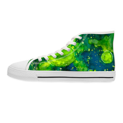 High Top Sneakers — Green Watercolor Cosmic Swirl Print