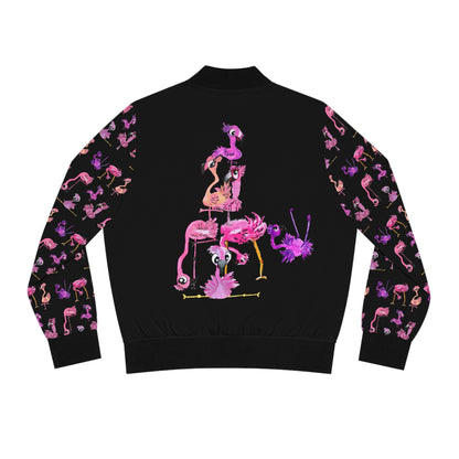 Pink Ladies Flamingo Bomber Jacket — Women's Graphic Zip-Up