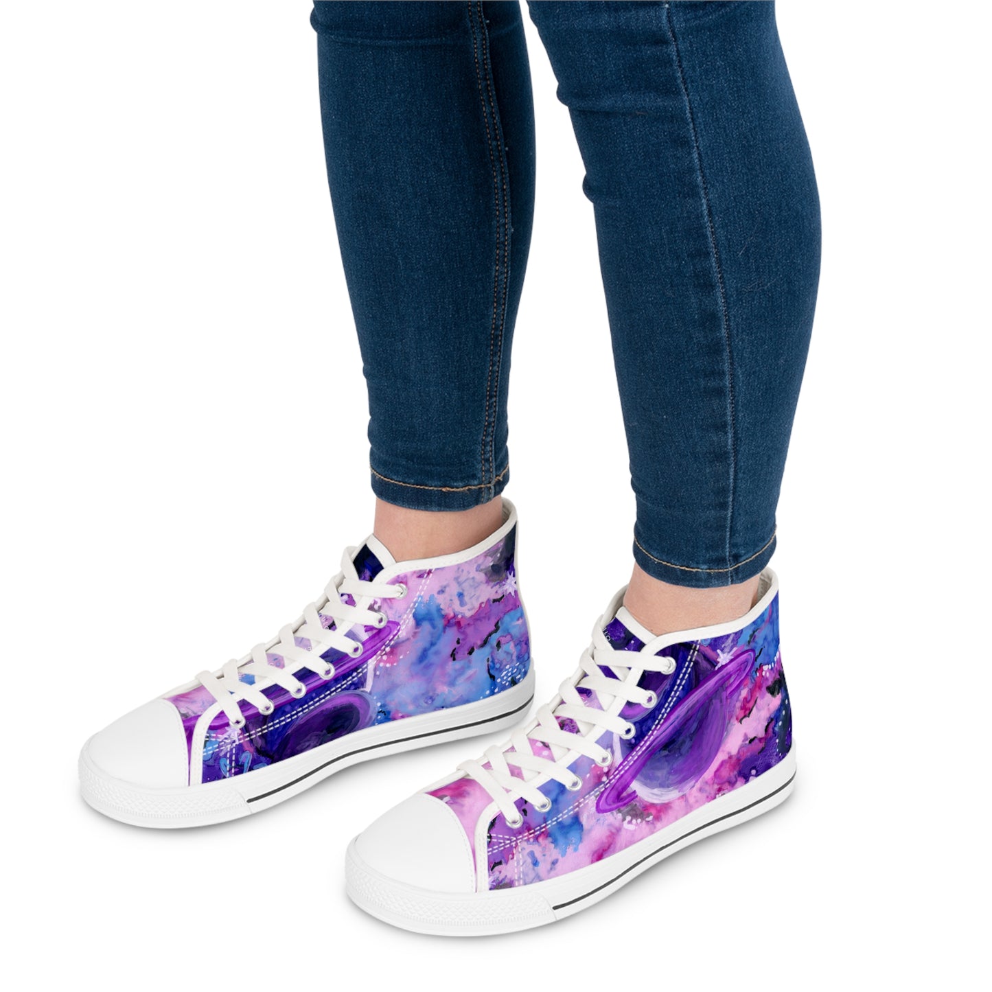 Galaxy Watercolor High Top Sneakers — Purple Planet Cosmic Print for Women