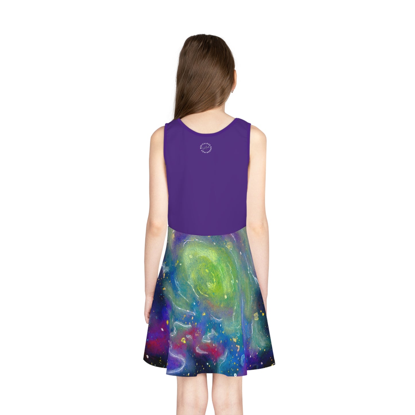 Purple Top Rainbow Vortex Galaxy Girls' Sleeveless Sundress (AOP)