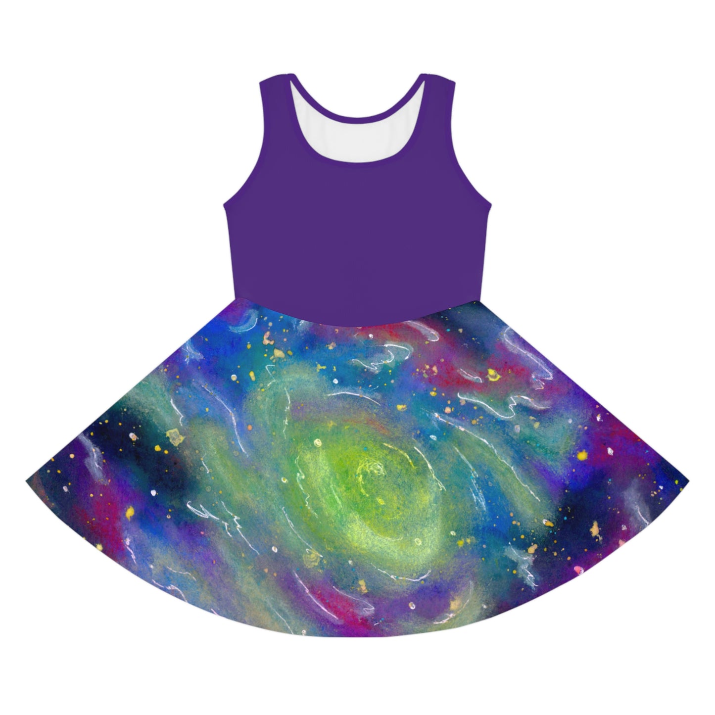 Purple Top Rainbow Vortex Galaxy Girls' Sleeveless Sundress (AOP)