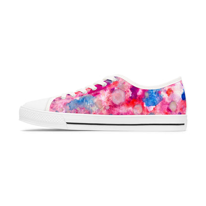 Women's Low Top Sneakers — Pink Watercolor Floral Canvas Shoes