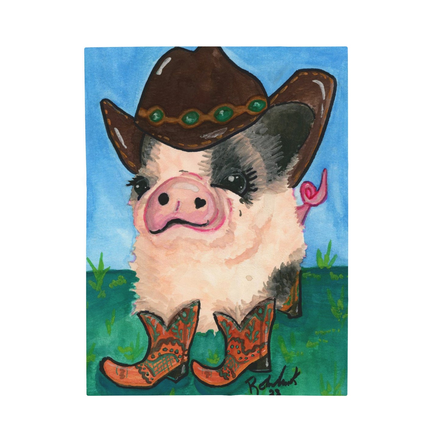 Cowboy Pig Velveteen Plush Blanket