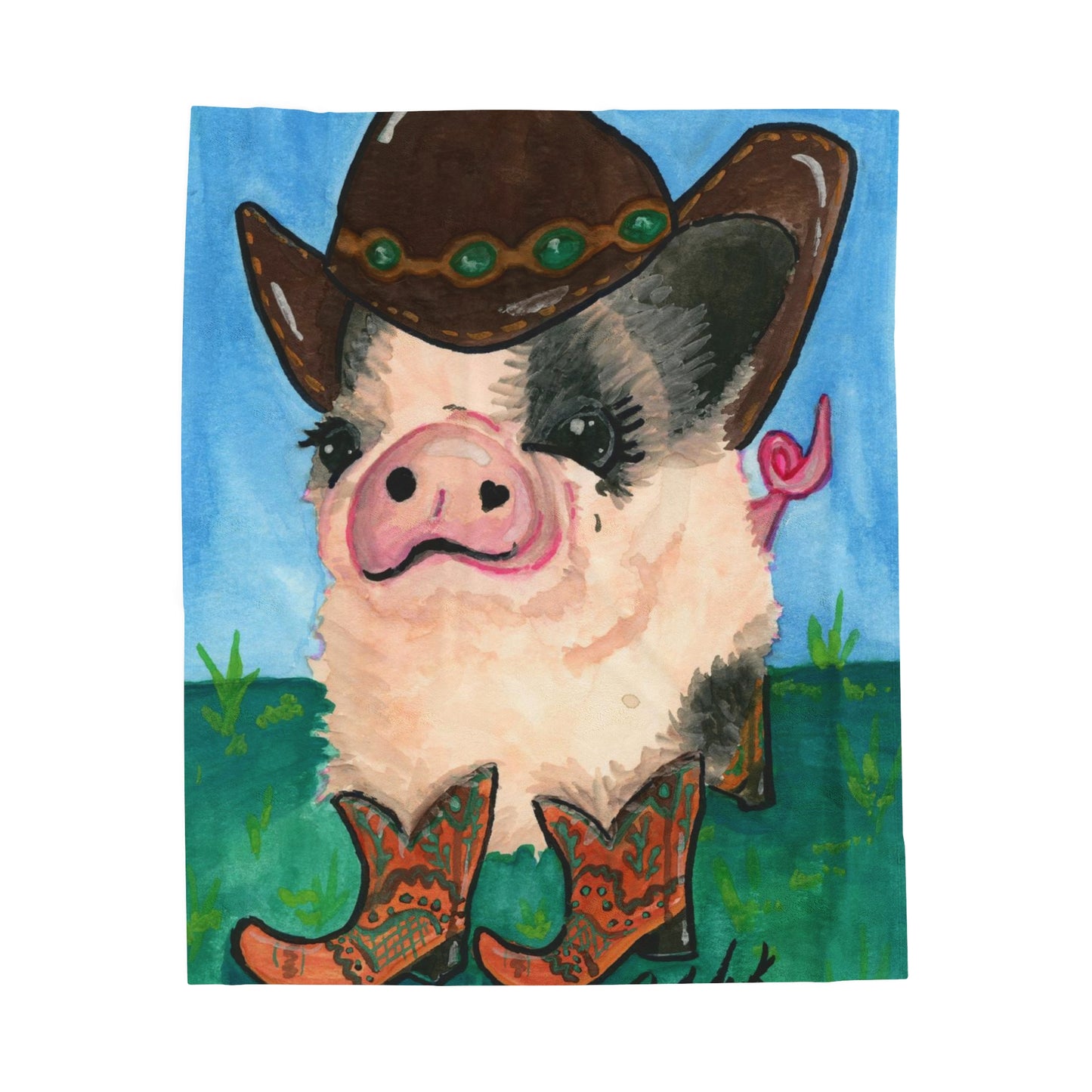 Cowboy Pig Velveteen Plush Blanket