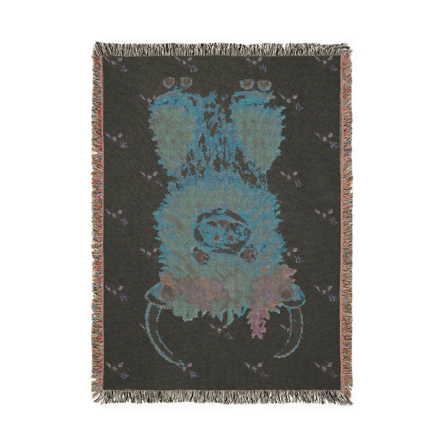 Highland Cow Floral Crown Woven Blanket — Cozy Cabin Throw for Rustic Home & Camping