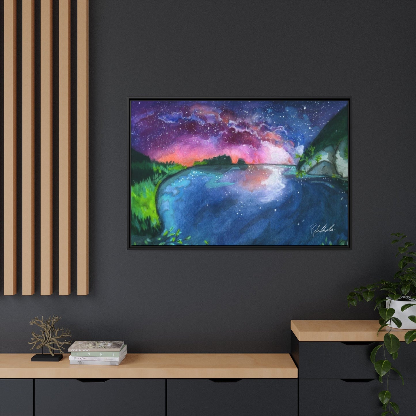 Watercolor Sunset Lake Framed Wall Art