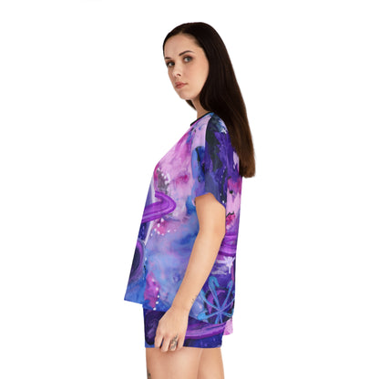 Women's Cosmic Planet Pajama Set – Purple Galaxy Short Sleepwear